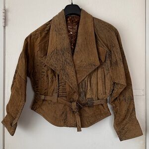 Vera Pelle Women's Vintage Tan Nubuck Italian Leather Jacket. Size Medium